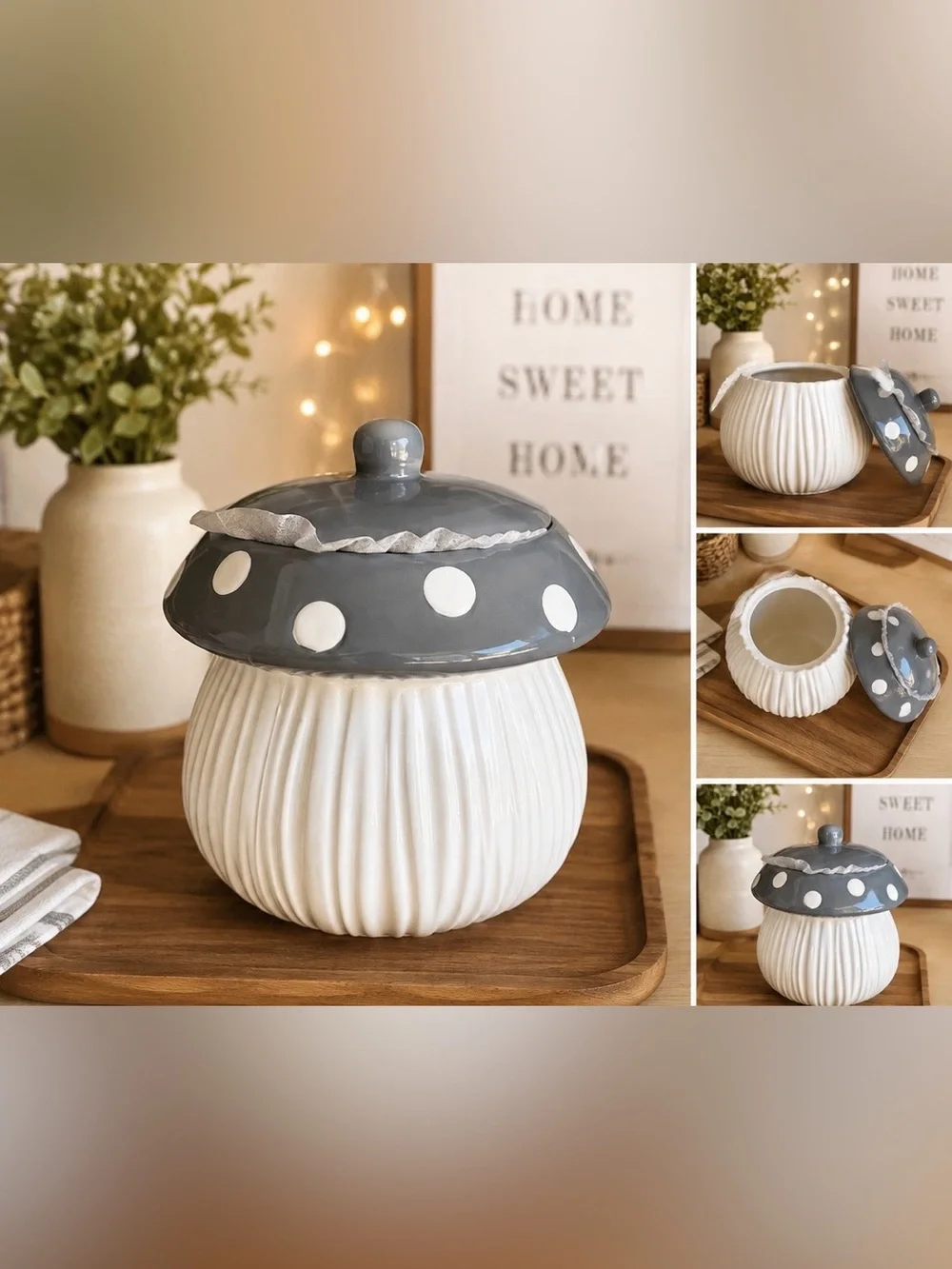 Target Ceramic Mushroom Storage Jar - Gray & White Polka Dot Lid
